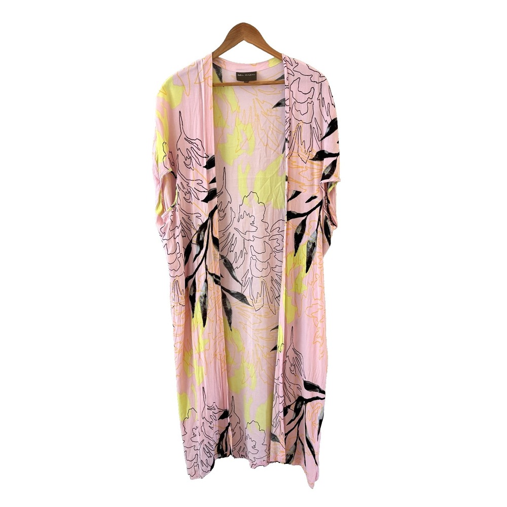 Bel Kazan Floral Kimono Womens OS Pink Rayon Boho Resort Travel Cover Up Beach